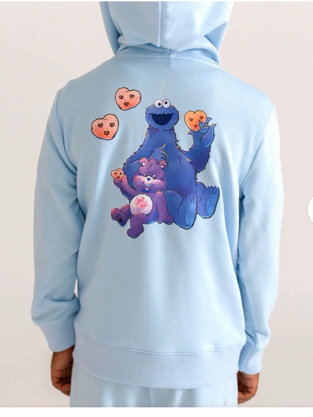 Posh Peanut Light Blue Hoodie with Sesame Street Cookie Monster care bear